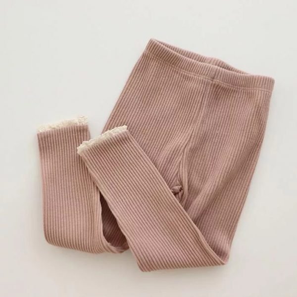 Lace Trim Ribbed Leggings Dusty Pink