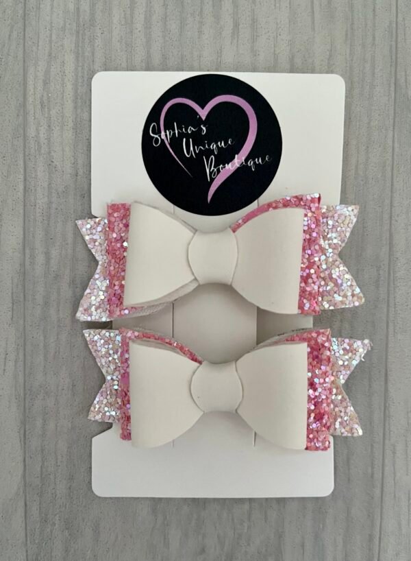 Pink Glitter/White Faux Leather 2 pack 3 inch