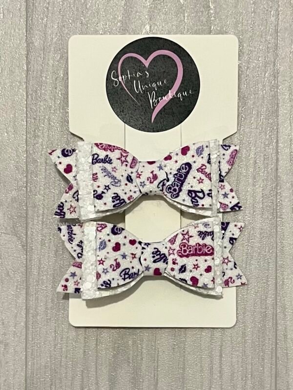 Purple Barbie Glitter Bow 2 Pack 3 inch