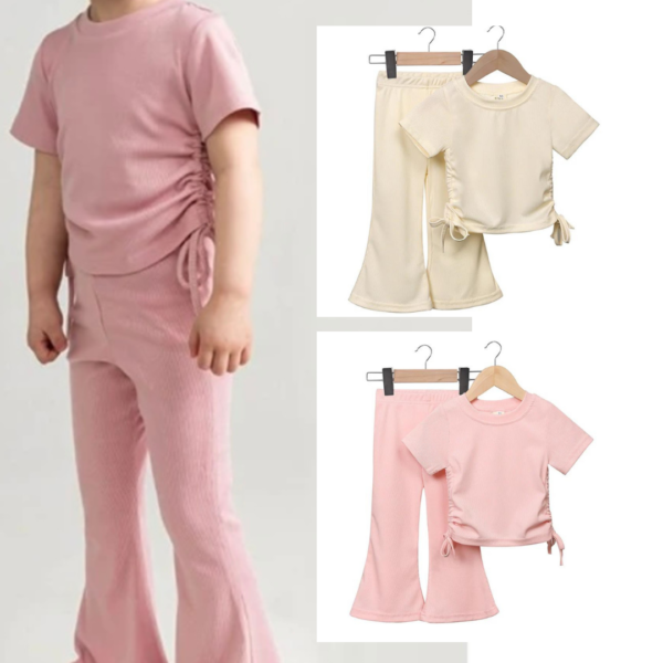 Drawstring Flare Set - Pink/Vanilla