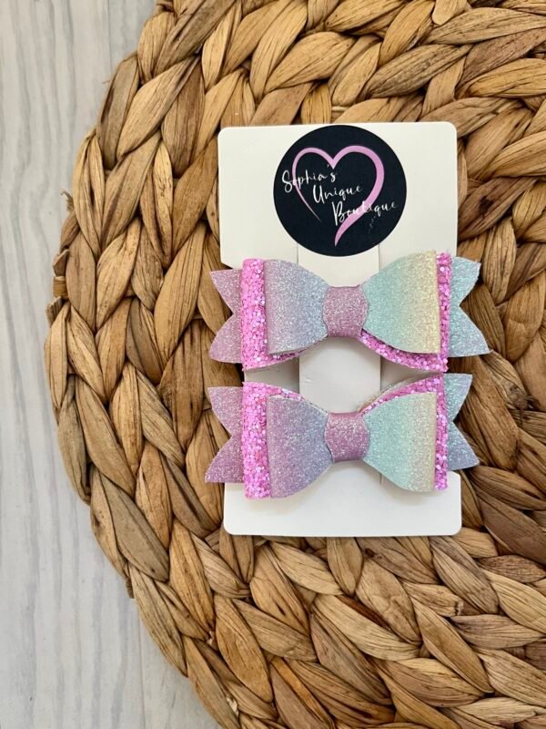 Rainbow Glitter Bows 2 pack 3 inch Copy