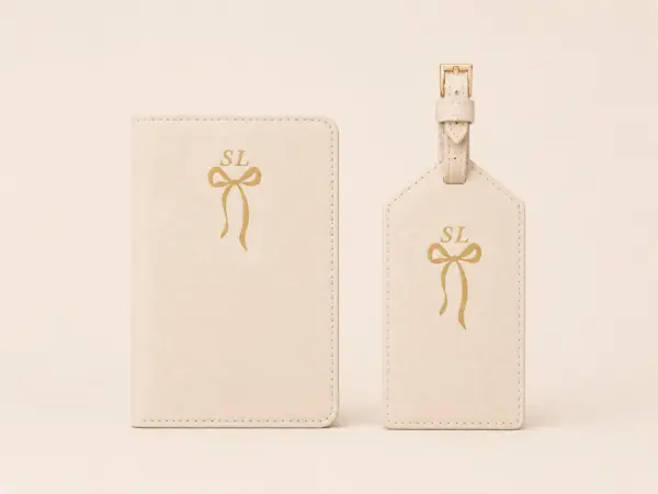 Personalised Passport Holder & Luggage Tag Set - Cream / Initial
