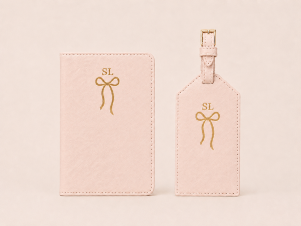 Personalised Passport Holder & Luggage Tag Set - Soft Pink / Initial