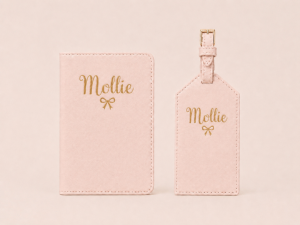 Personalised Passport Holder & Luggage Tag Set - Soft Pink / Name