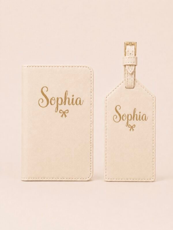 Personalised Passport Holder & Luggage Tag Set - Cream / Name