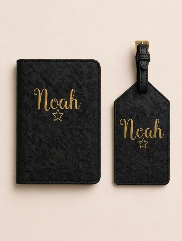 Personalised Passport Holder & Luggage Tag Set - Black / Name