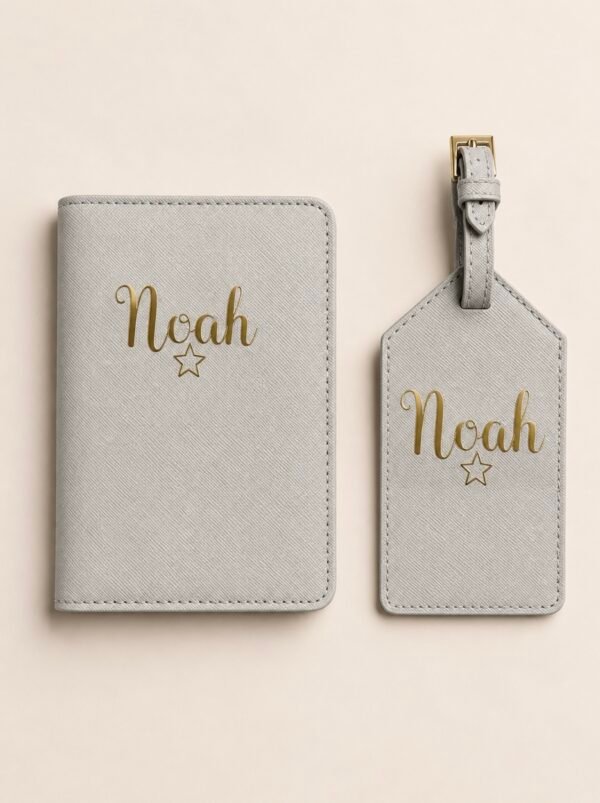 Personalised Passport Holder & Luggage Tag Set - Grey / Name